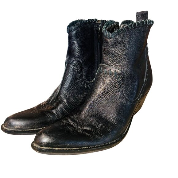 Gianni Bini Black Leather Cowgirl Western Ankle Boots Womens Size 7 Boho Braided - Picture 2 of 12